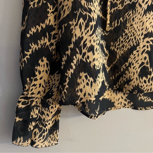 Paige Black Label Womens 100% Silk Cheetah Print Blouse Sheer Black Tan Size S - Picture 4 of 12